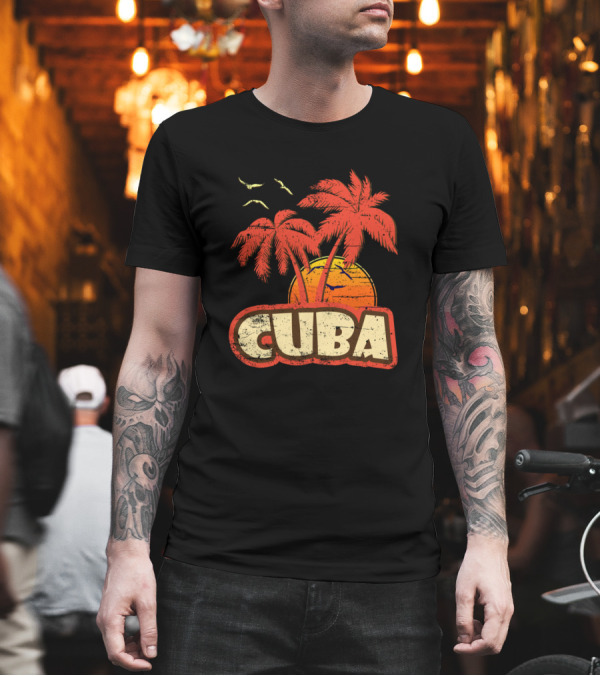 Cuba Tropical Vintage Sunset Palm Trees Birds T-Shirt Cuba Tropical Vintage Sunset Palm Trees Birds T-Shirt