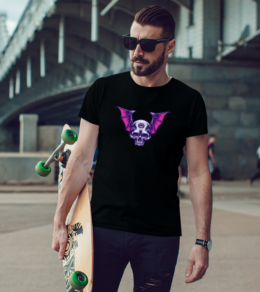 Third Eye Bat Skull With Purple Wings T-Shirt