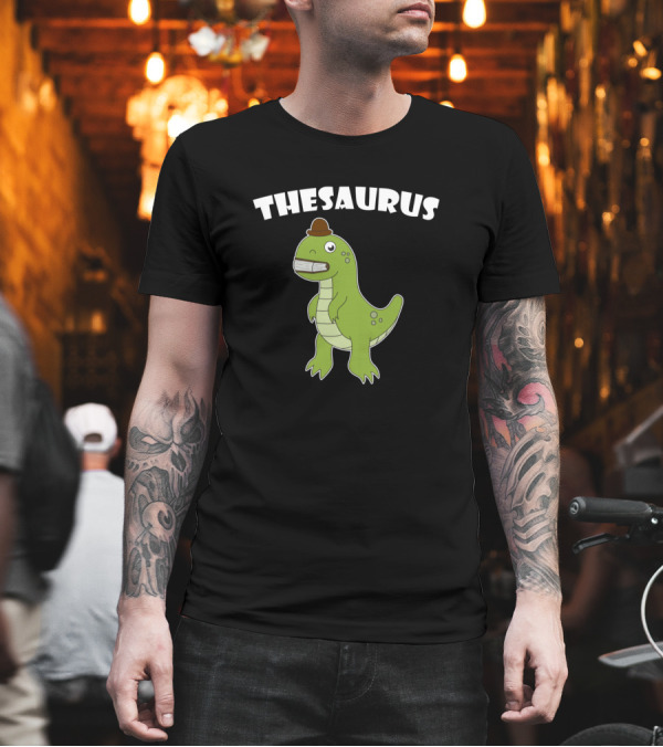 Thesaurus Dinosaur Thesaurus Rex Funny Hat Wearing Cartoon T-Shirt Thesaurus Dinosaur Thesaurus Rex Funny Hat Wearing Cartoon T-Shirt
