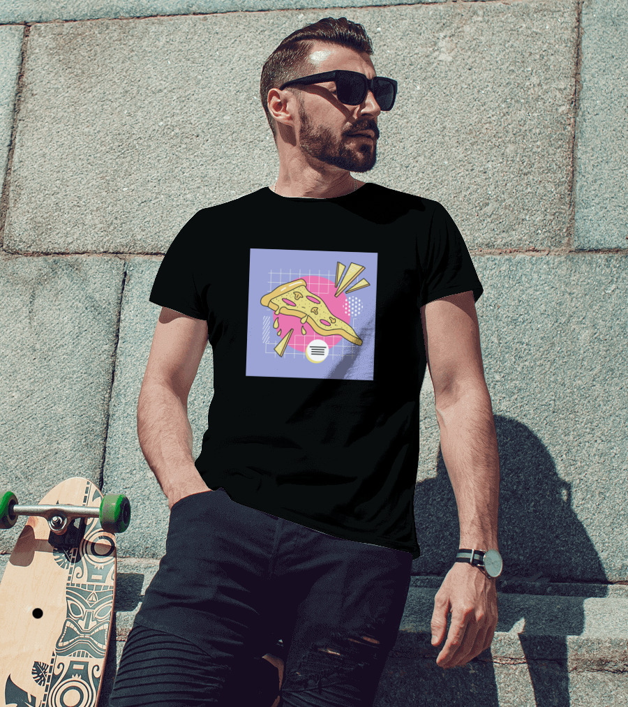 Retro Pizza Slice With Geometric 80s Aesthetic Elements T-Shirt