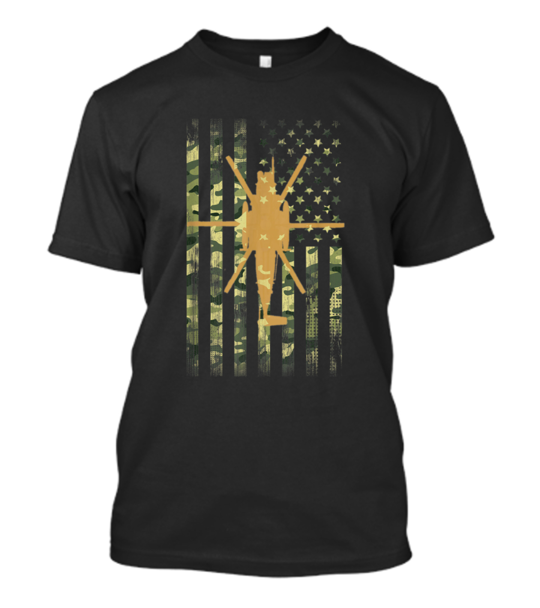 Ch53 Sea Stallion Helicopter Camo American Flag Military T-Shirt