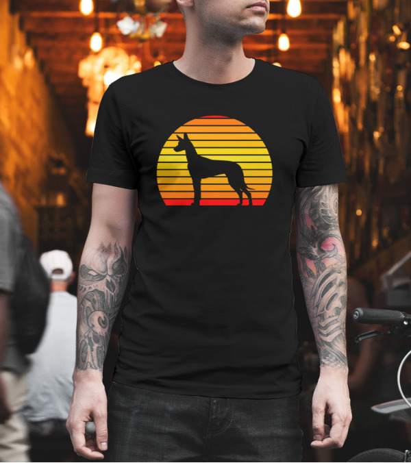 Pharaoh Hound Silhouette Against Striped Sunset Circle T-Shirt Pharaoh Hound Silhouette Against Striped Sunset Circle T-Shirt