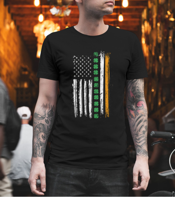 American Flag with Green Shamrocks and Irish Colors T-Shirt American Flag with Green Shamrocks and Irish Colors T-Shirt