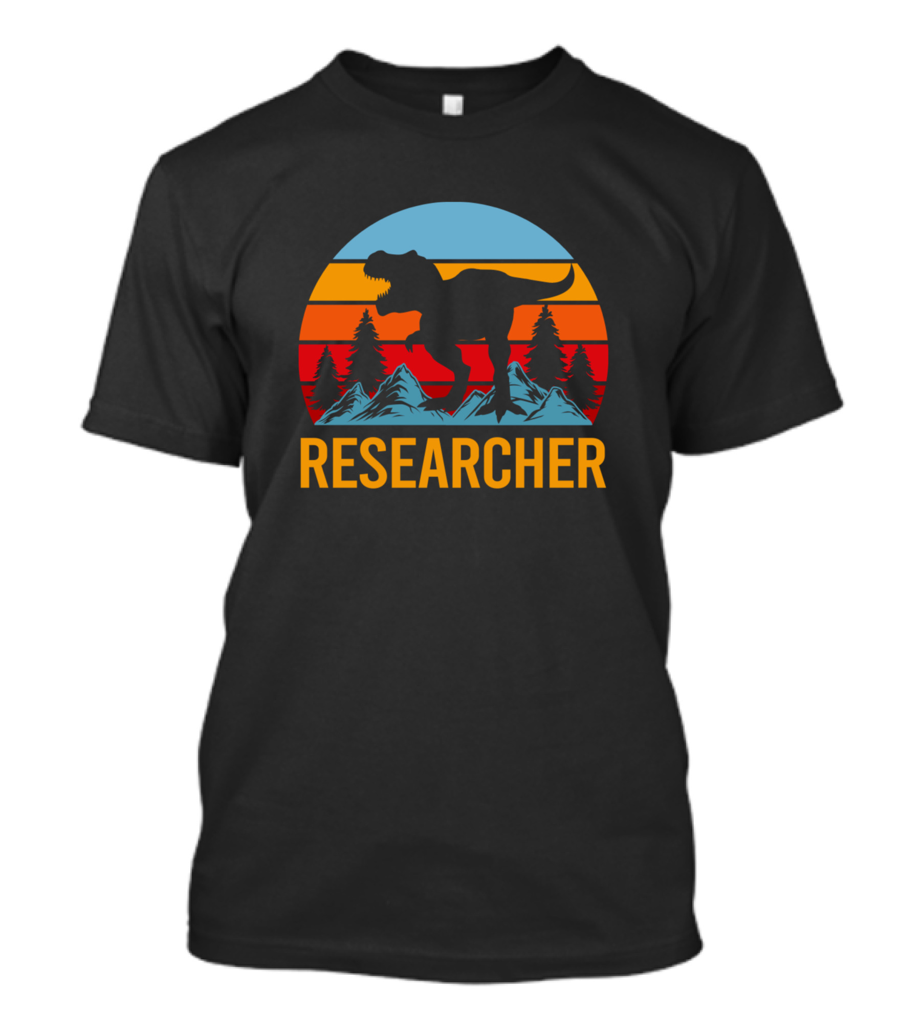 Researcher Dinosaur Silhouette With Mountain And Forest Sunset T-Shirt