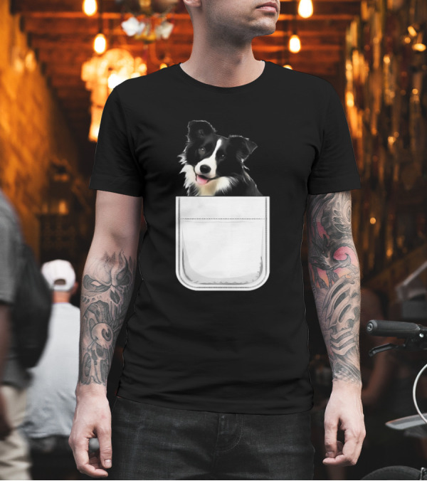 Border Collie Puppy Dog Peeking from Pocket T-Shirt Border Collie Puppy Dog Peeking from Pocket T-Shirt
