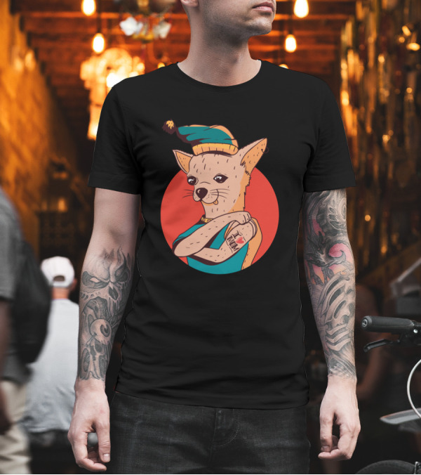 Dogs Chihuahua Mom I Love Mom Arm Tattoo Posing Confidently in Hat T-Shirt Dogs Chihuahua Mom I Love Mom Arm Tattoo Posing Confidently in Hat T-Shirt
