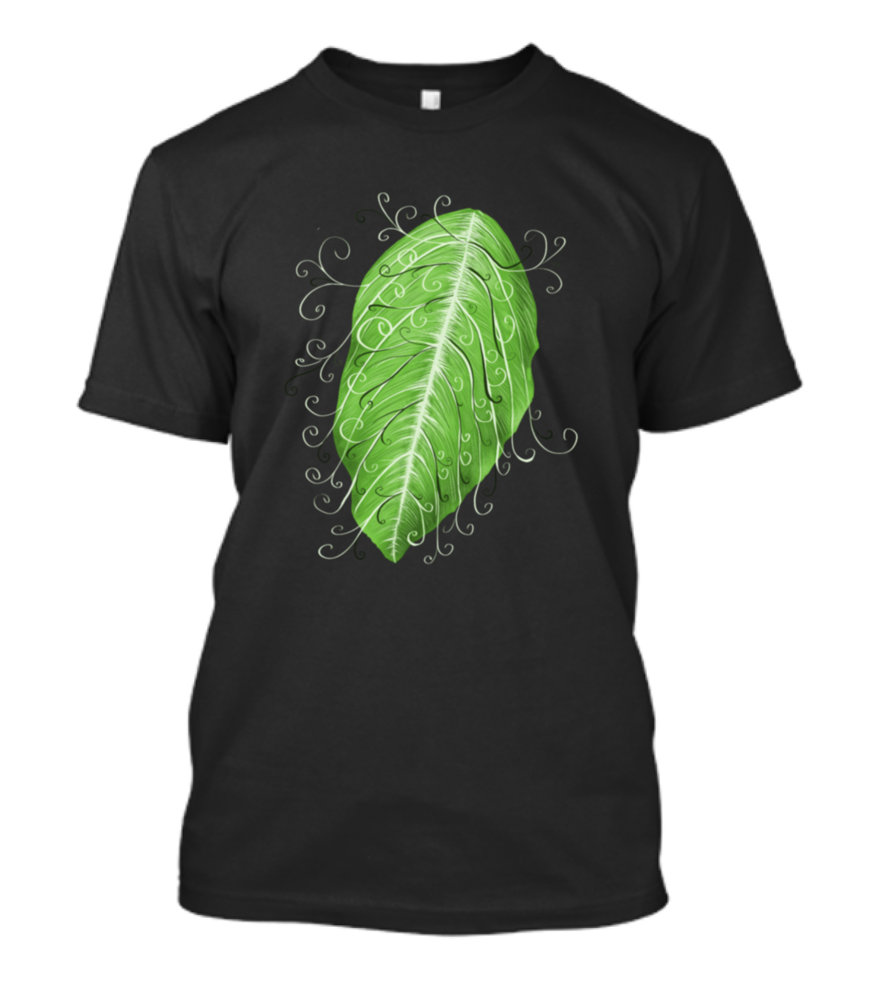 Pretty Botanical Swirly Green Leaf Flourish T-Shirt