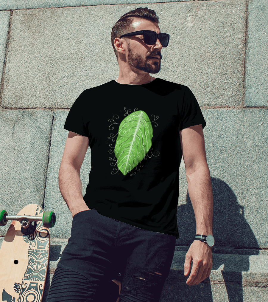 Pretty Botanical Swirly Green Leaf Flourish T-Shirt