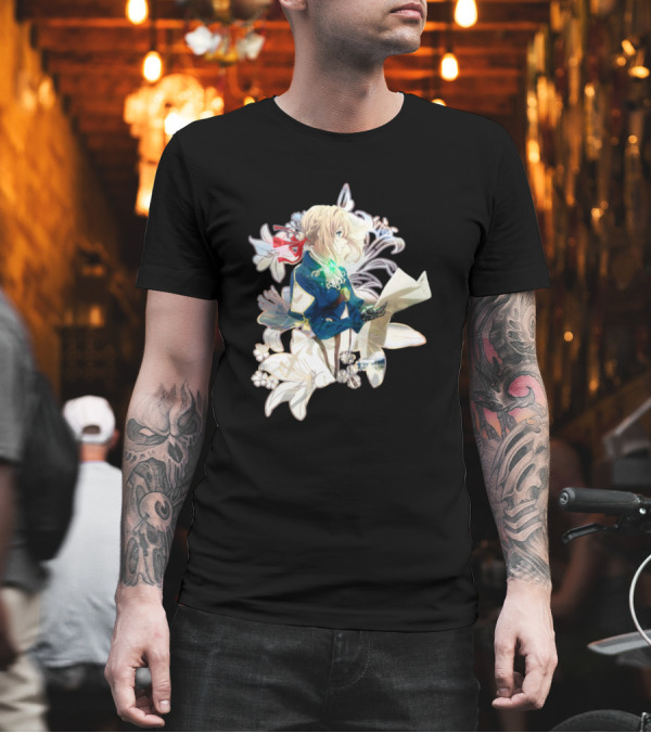 Violet Evergarden Floral Anime Character Reading Letter T-Shirt Violet Evergarden Floral Anime Character Reading Letter T-Shirt