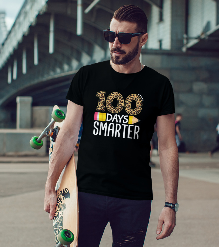 100 Days Smarter Leopard Print Pencil T-Shirt
