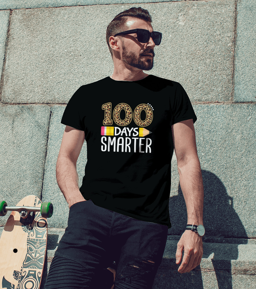 100 Days Smarter Leopard Print Pencil T-Shirt
