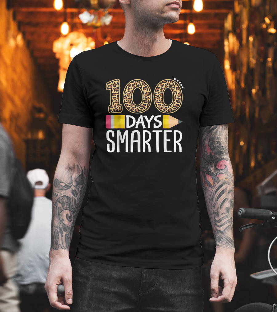 100 Days Smarter Leopard Print Pencil T-Shirt