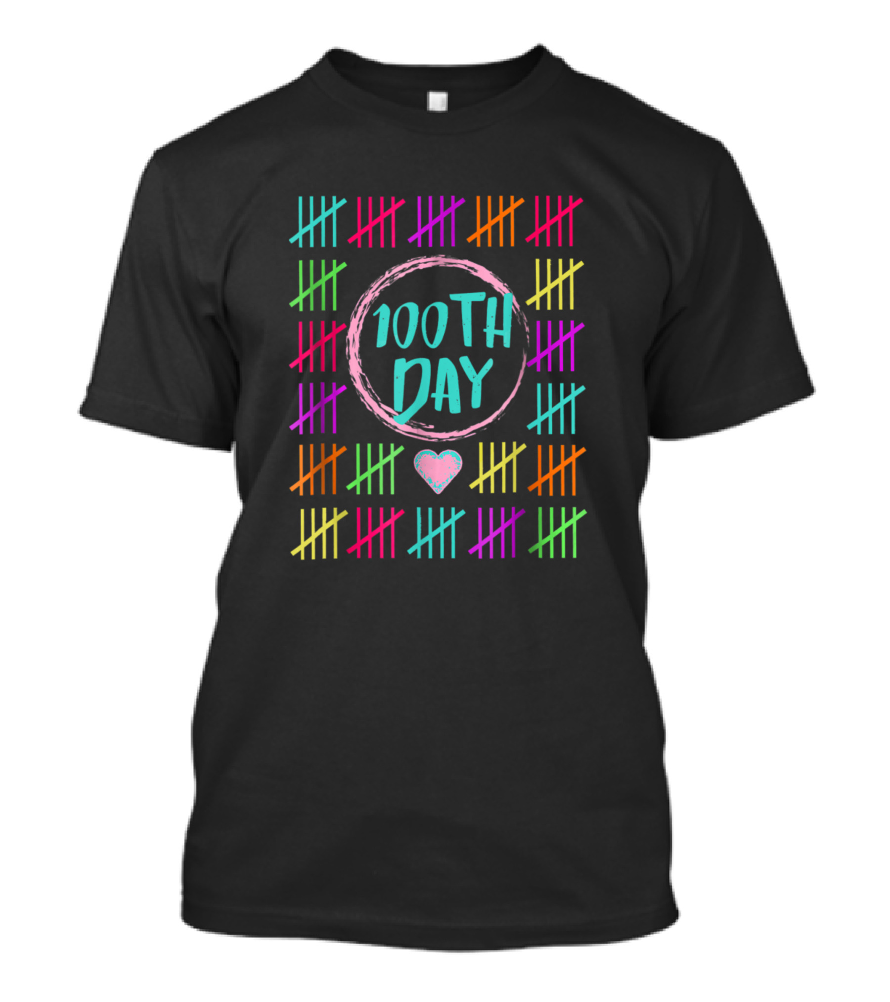 100Th Day Of School 100 Days Colorful Tally Heart T-Shirt