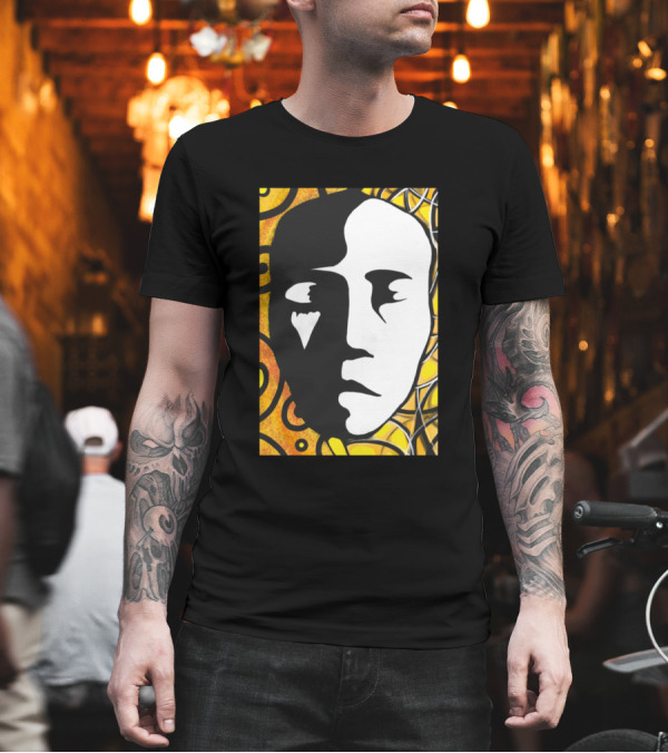 Black Abstract Face with Yellow and Orange T-Shirt Black Abstract Face with Yellow and Orange T-Shirt