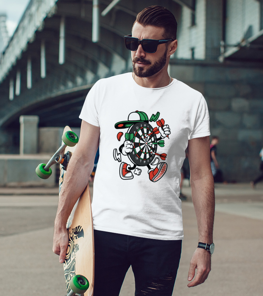 Dartboard Character With Arrows And Colorful Shoes T-Shirt