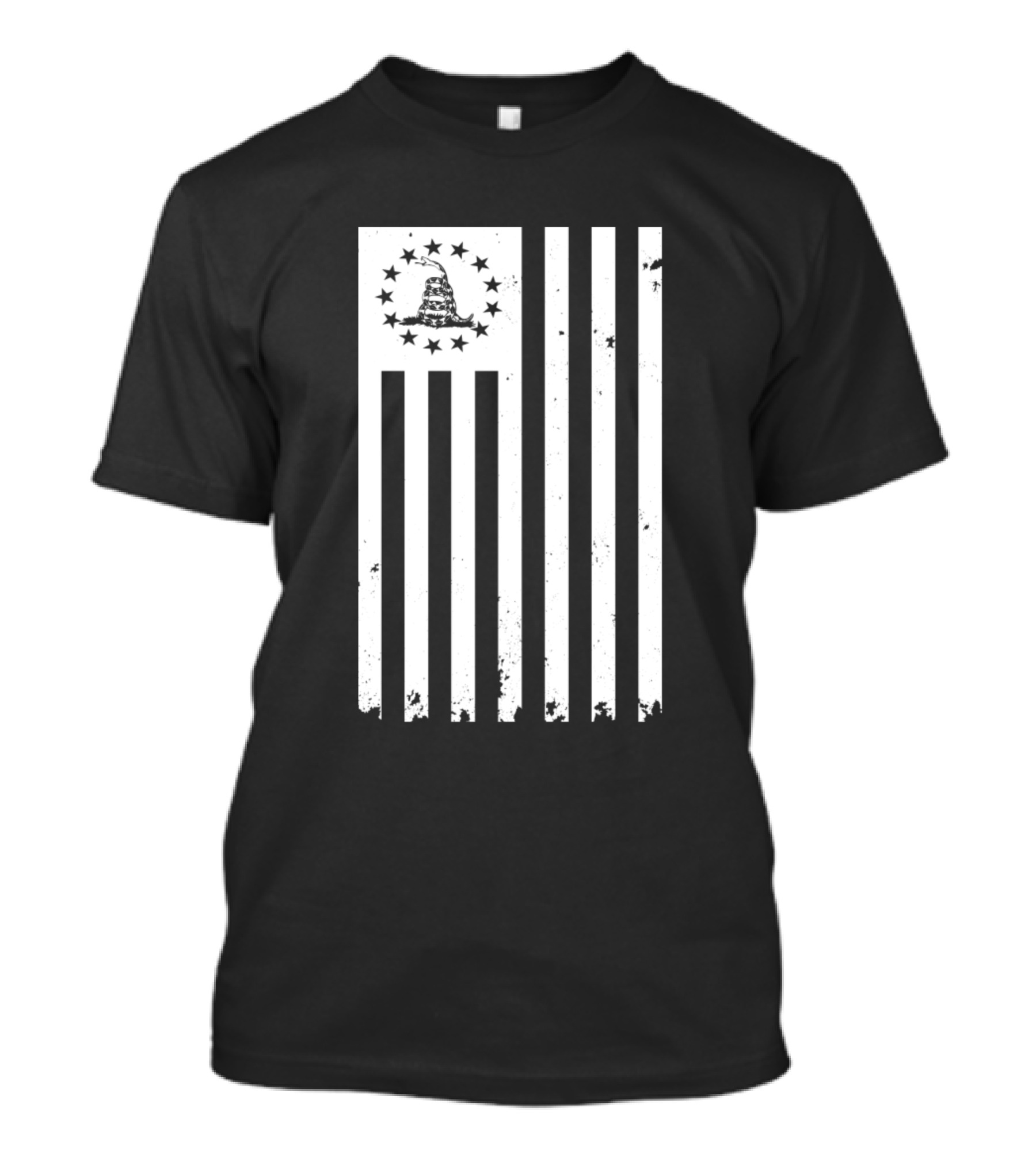 Betsy Ross Gadsden Flag Vertical Distressed White Stripes T-Shirt
