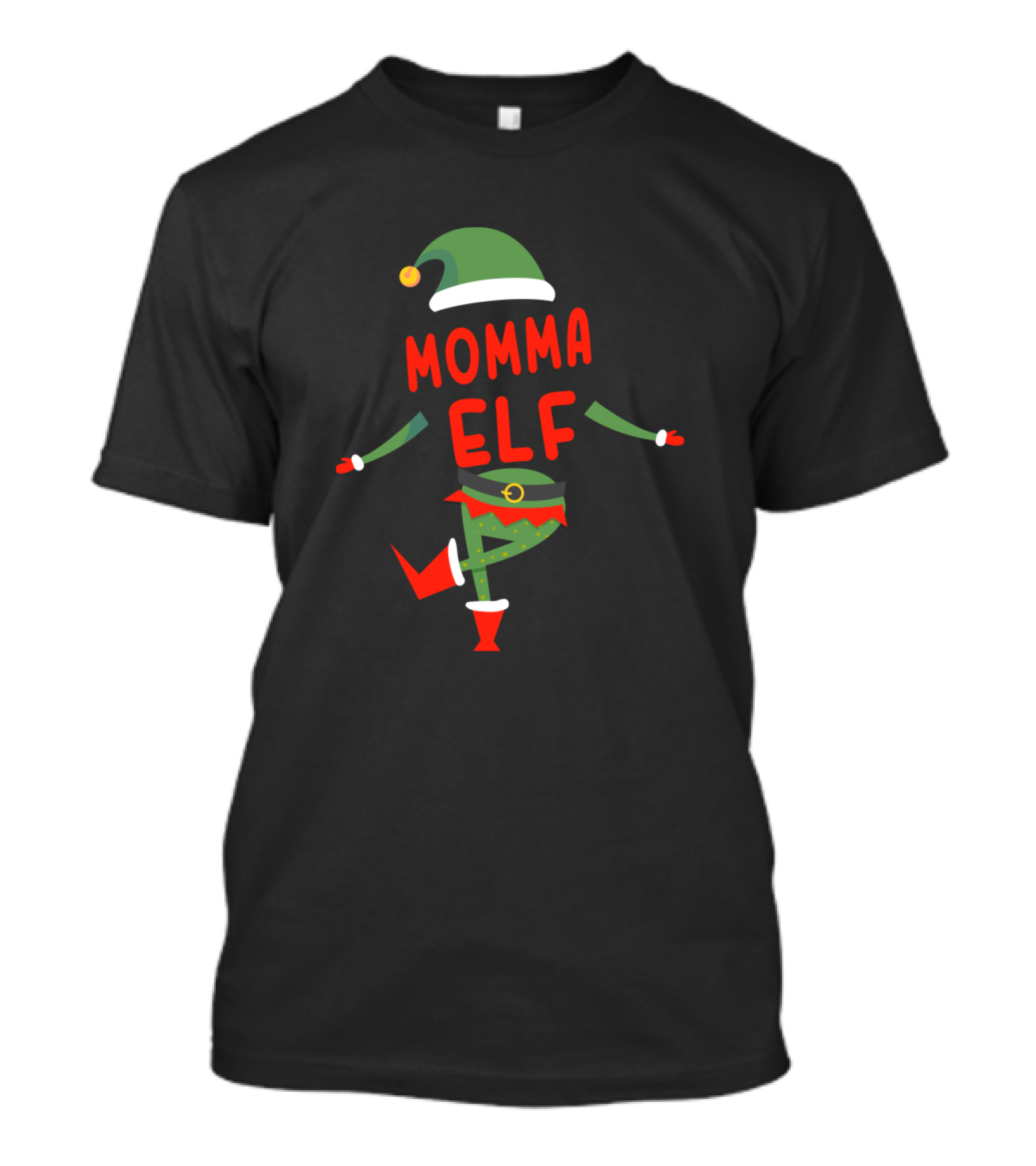 Momma Elf Cute Christmas Outfit With Green Hat And Red Boots T-Shirt