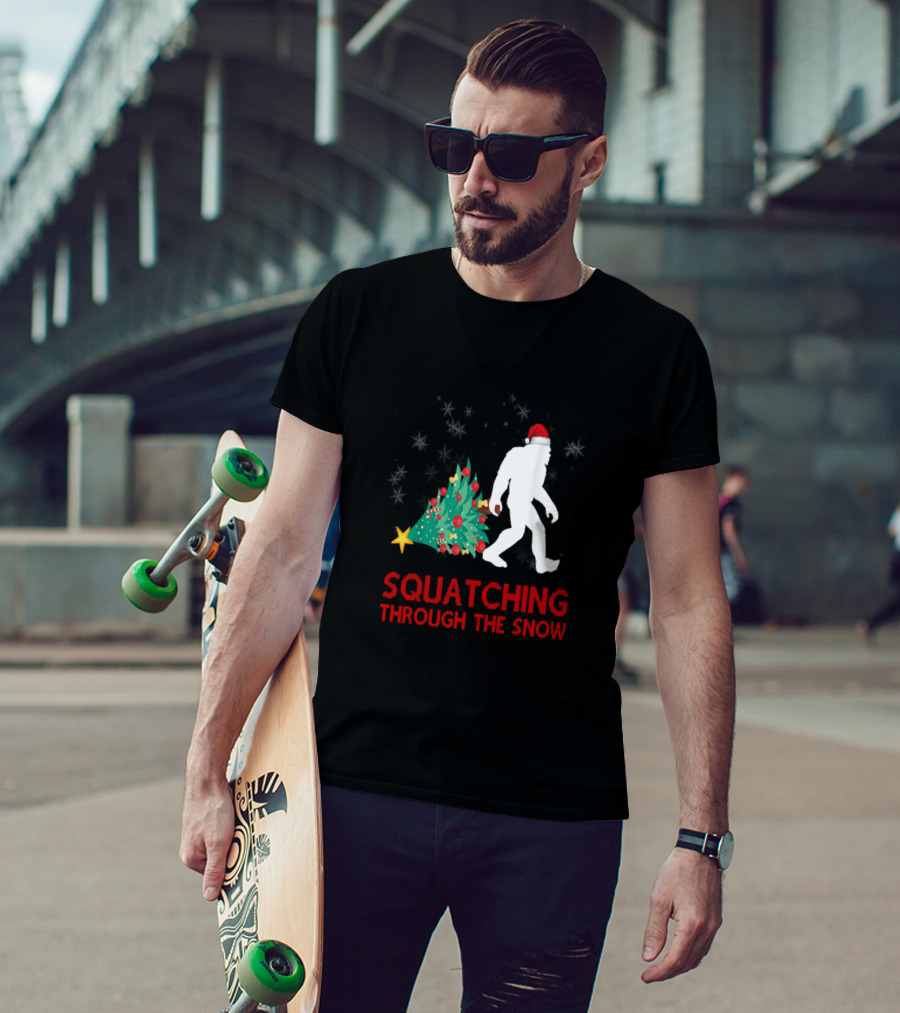 Squatching Through The Snow Bigfoot Christmas Sasquatch T-Shirt