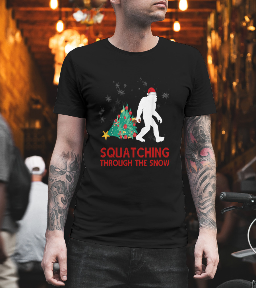 Squatching Through The Snow Bigfoot Christmas Sasquatch T-Shirt