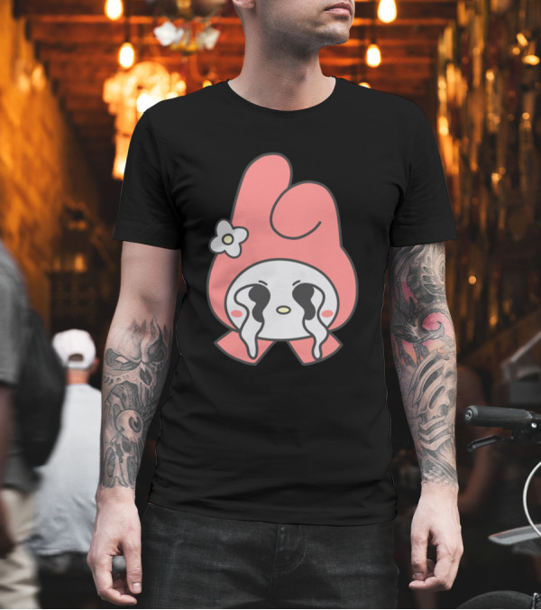 My Melody Crying Icon with Flower Black Tears T-Shirt My Melody Crying Icon with Flower Black Tears T-Shirt