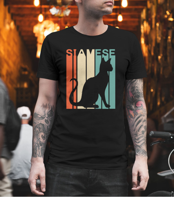 Cat Retro Vintage Siamese Silhouette Stripes T-Shirt Cat Retro Vintage Siamese Silhouette Stripes T-Shirt