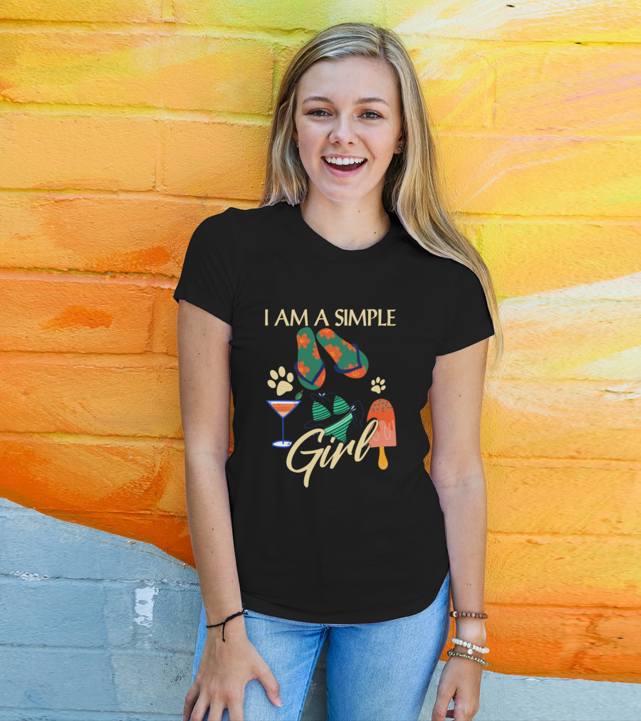 I Am A Simple Girl Loves Flip Flops Dog Paw Martini Popsicle T-Shirt