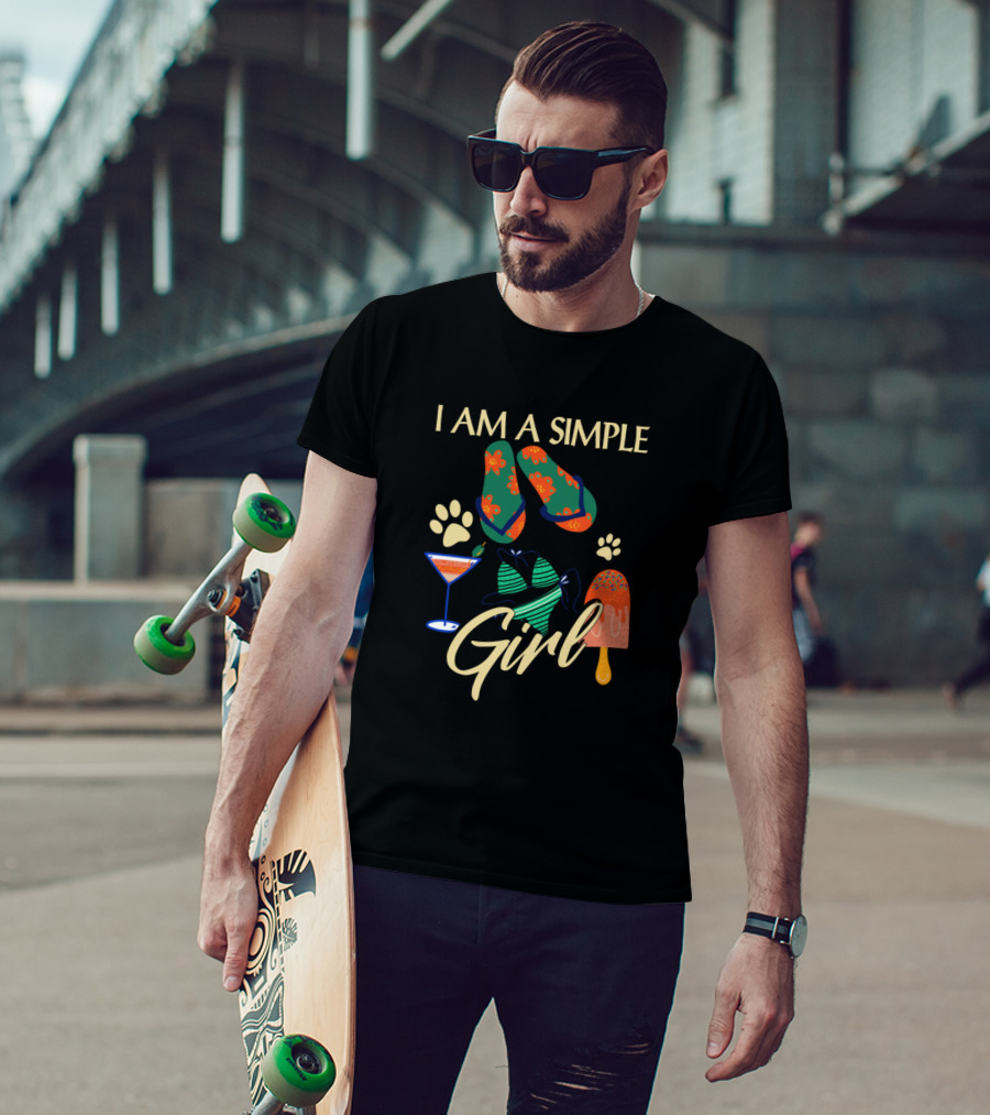 I Am A Simple Girl Loves Flip Flops Dog Paw Martini Popsicle T-Shirt