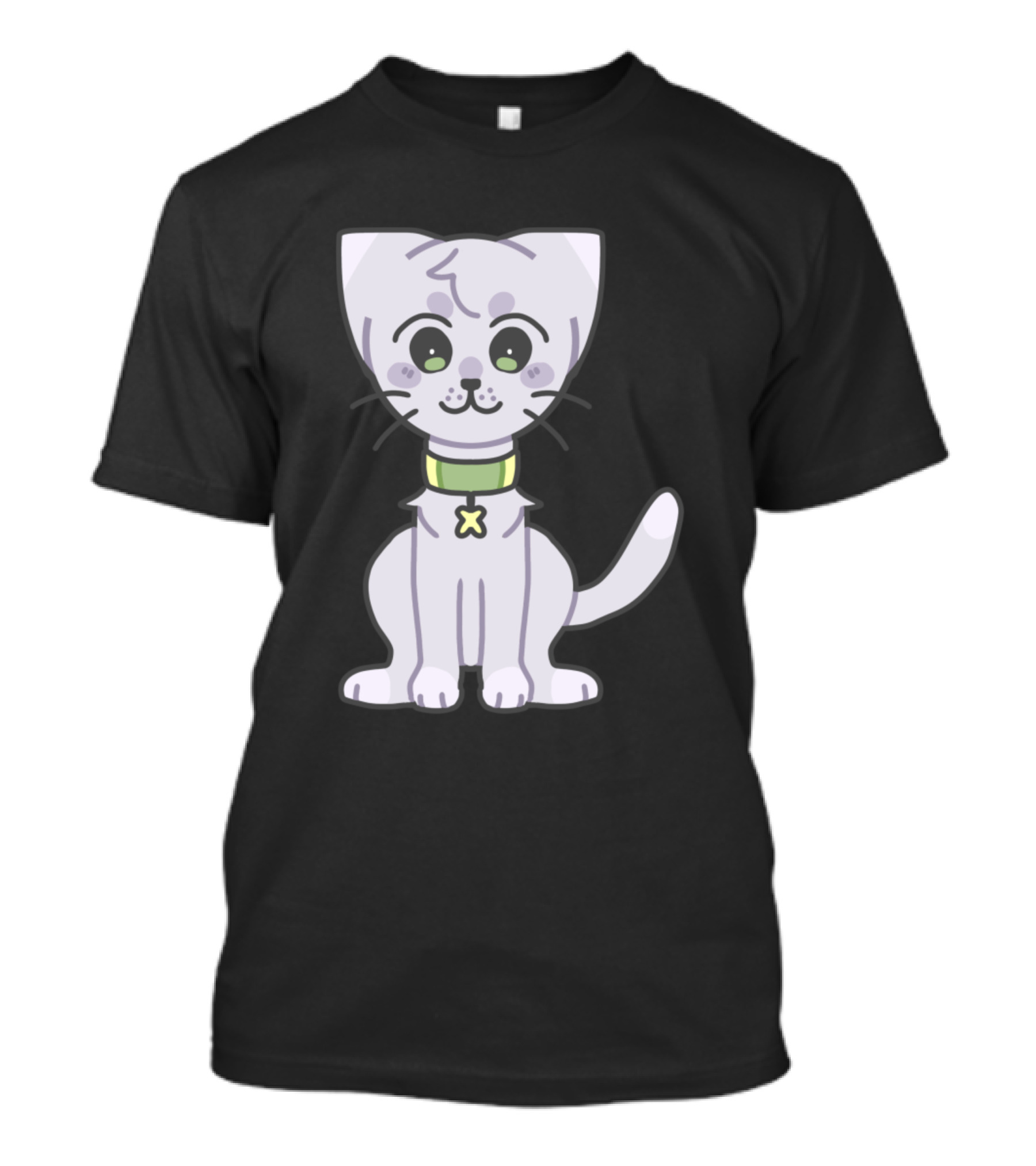 Kitty Kiro Cute Cartoon Cat With Green Collar And Star Charm T-Shirt