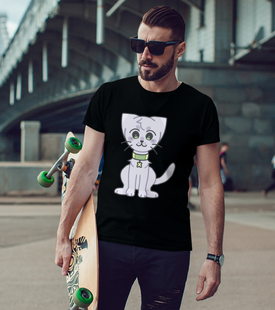 Kitty Kiro Cute Cartoon Cat With Green Collar And Star Charm T-Shirt