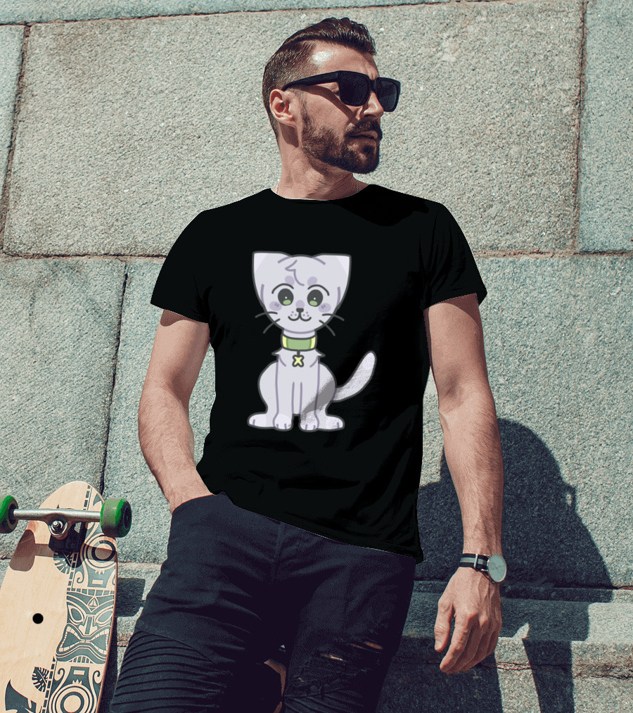 Kitty Kiro Cute Cartoon Cat With Green Collar And Star Charm T-Shirt