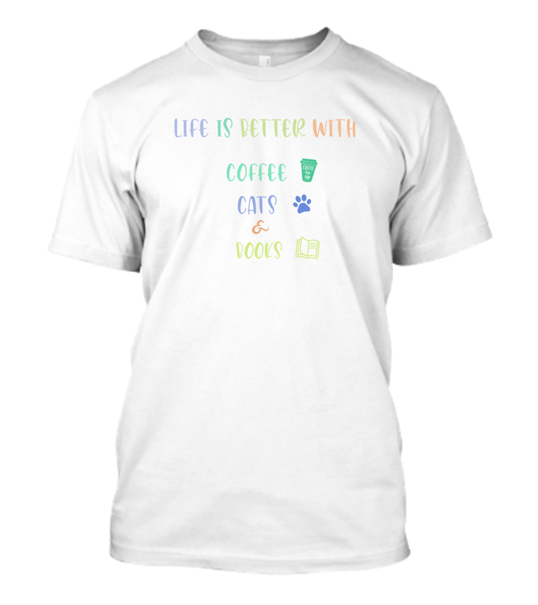 Life Is Better With Coffee Cats And Books Coffee Paw Print Book Icons T-Shirt