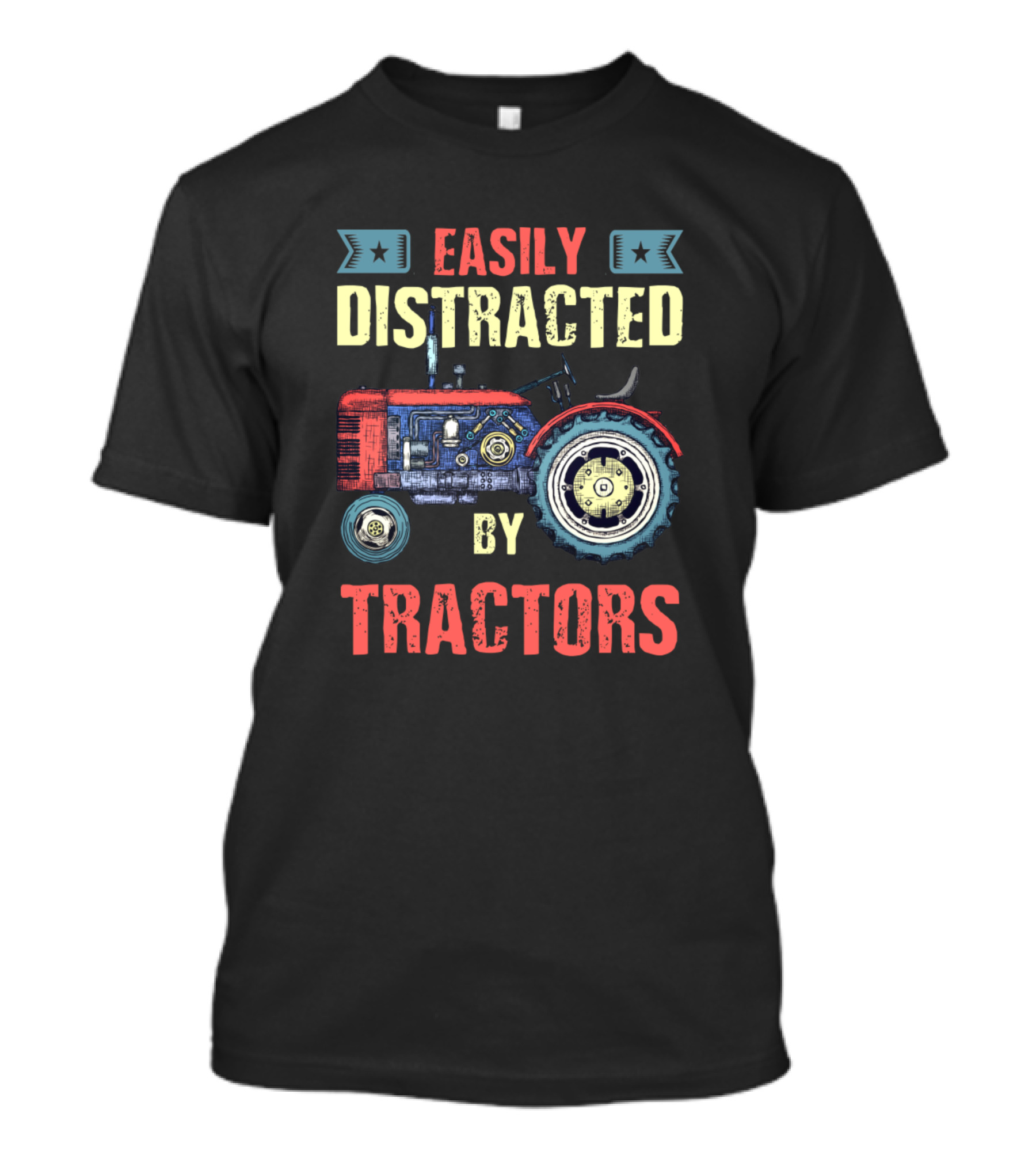 Easily Distracted By Tractors Vintage Funny Retro Tractor T-Shirt