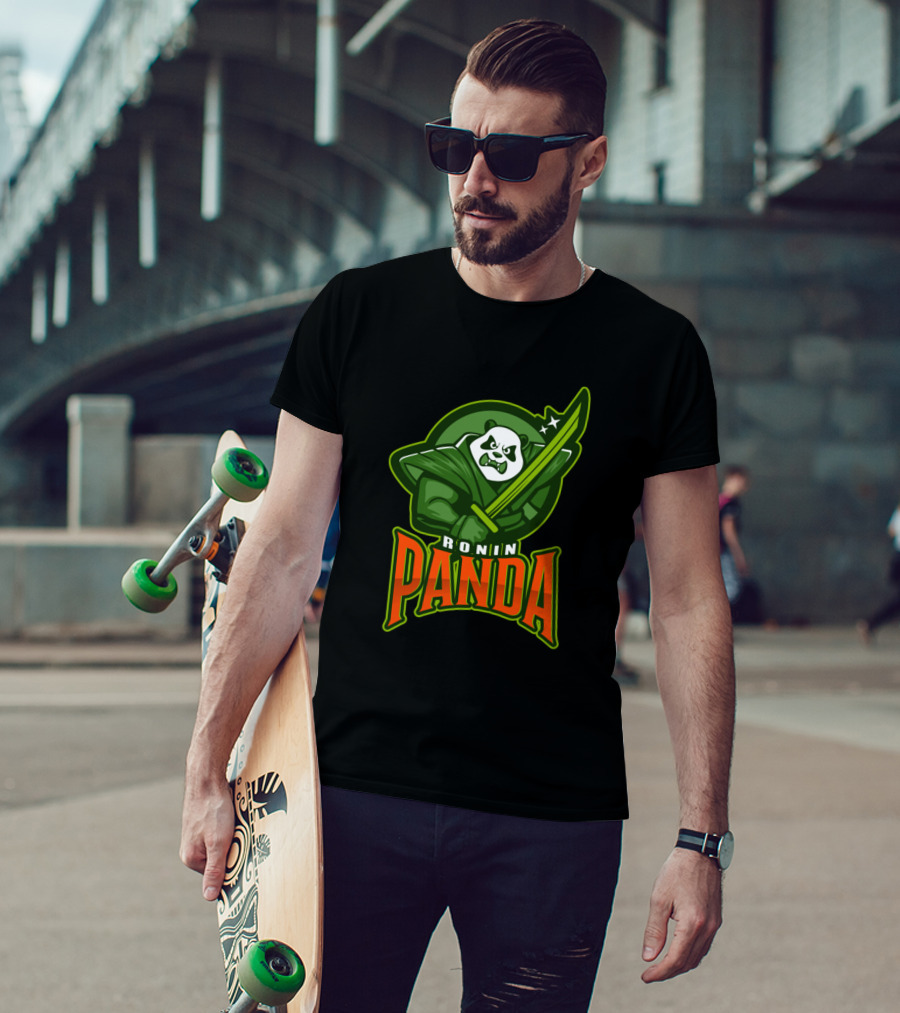 Ronin Panda Warrior With Sword Graphic Emblem T-Shirt