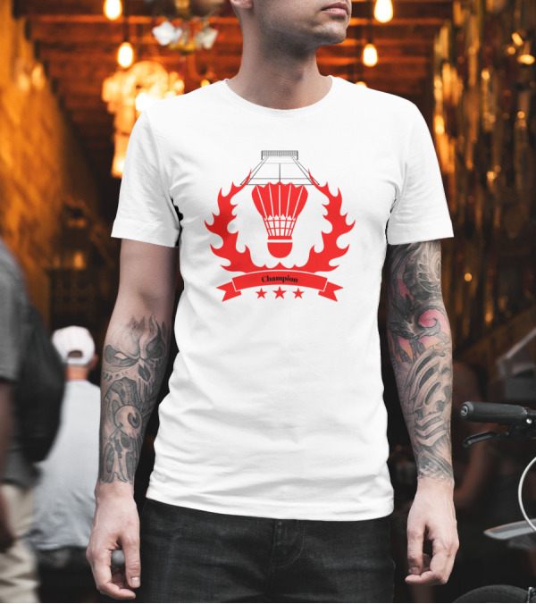 Badminton Champion Shuttlecock Emblem with Stars T-Shirt Badminton Champion Shuttlecock Emblem with Stars T-Shirt