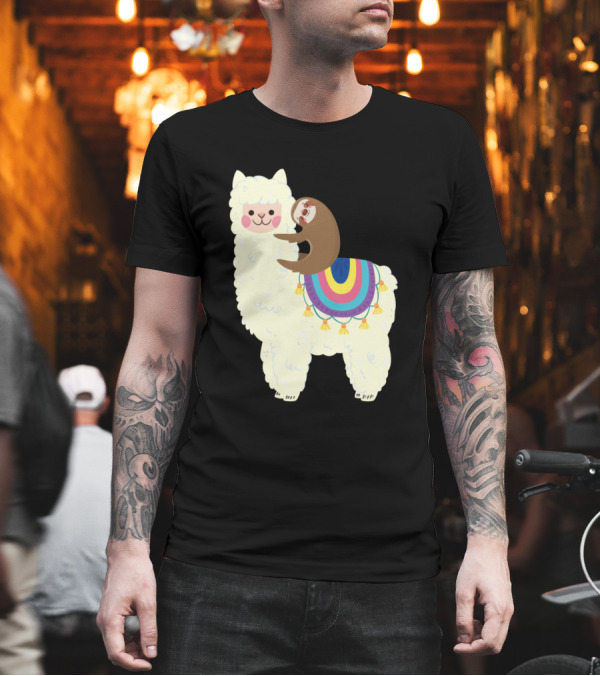 Cute Llama and Sloth Best Friends Colorful Blanket T-Shirt Cute Llama and Sloth Best Friends Colorful Blanket T-Shirt
