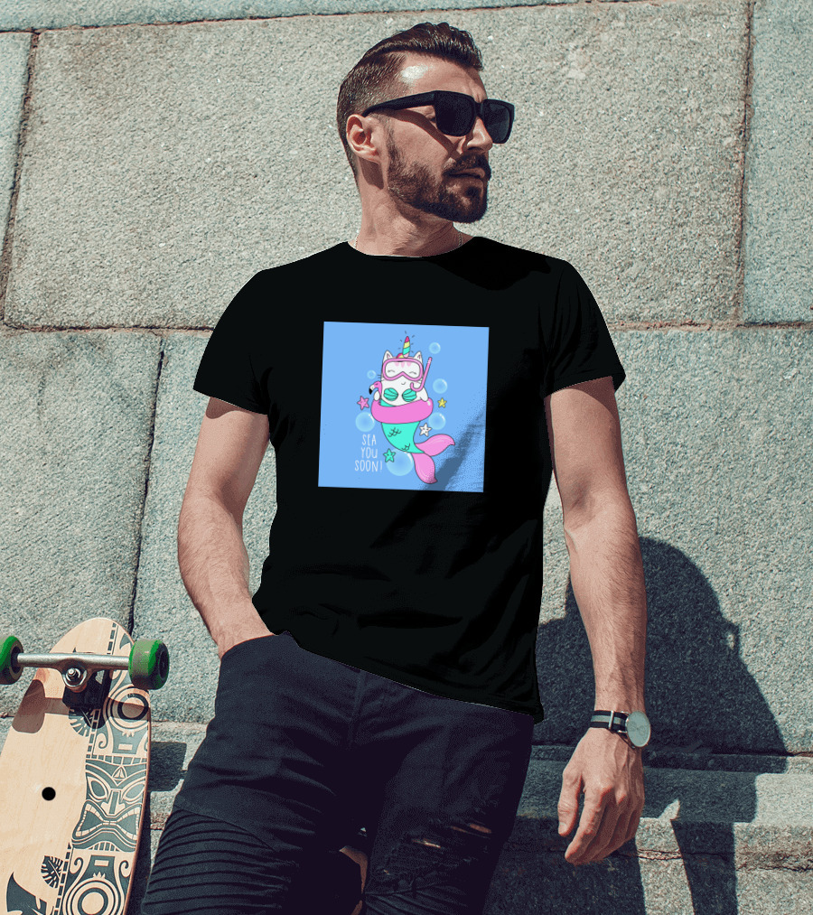 Sea You Soon Cute Mermaid Cat T-Shirt