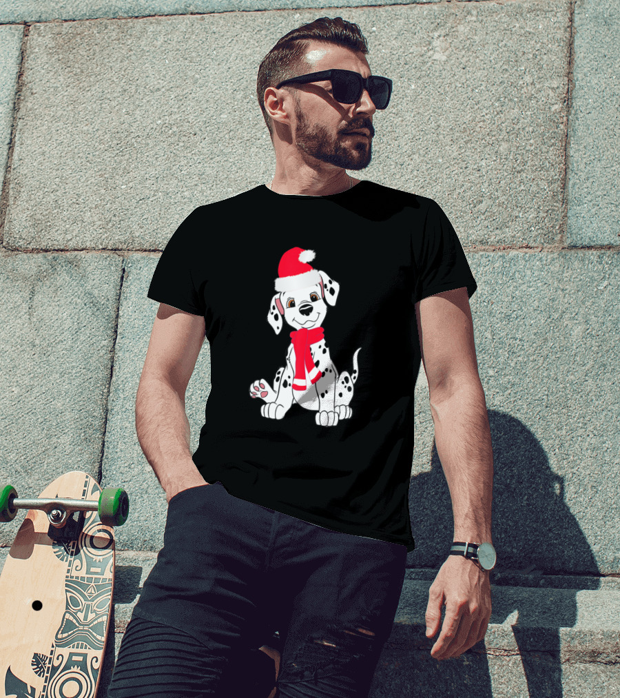 Dalmatian Dog Santa Claus Hat Christmas Dog Lover Chris T-Shirt