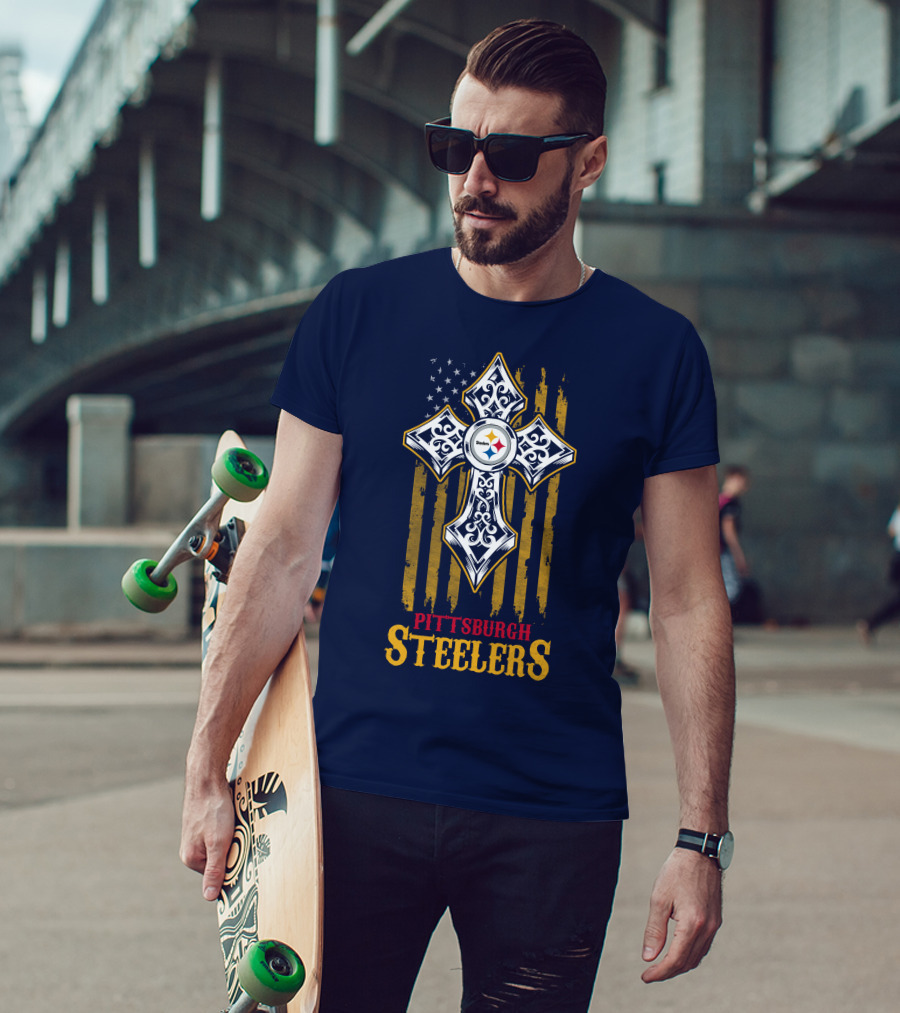 Pittsburgh Steelers Cross American Flag T-Shirt