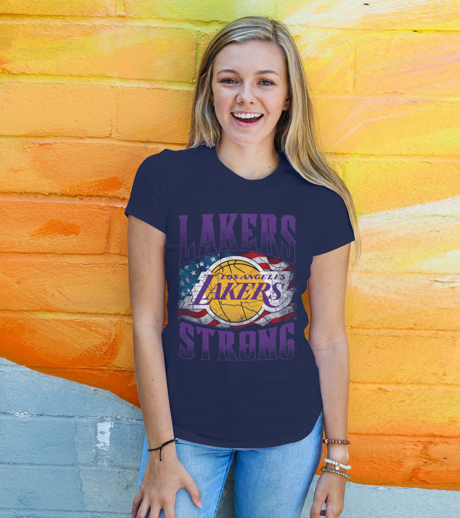 Los Angeles Lakers Strong American Flag Basketball T-Shirt