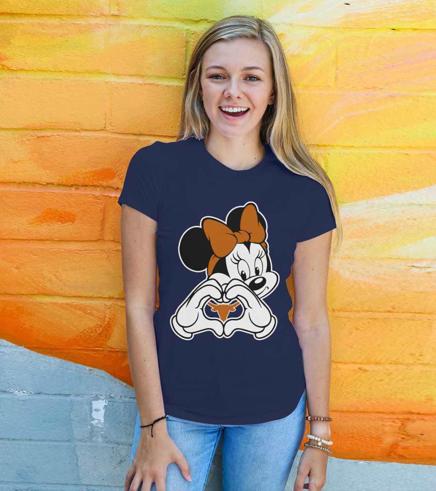 Texas Longhorns Minnie Mouse Heart Hands T-Shirt