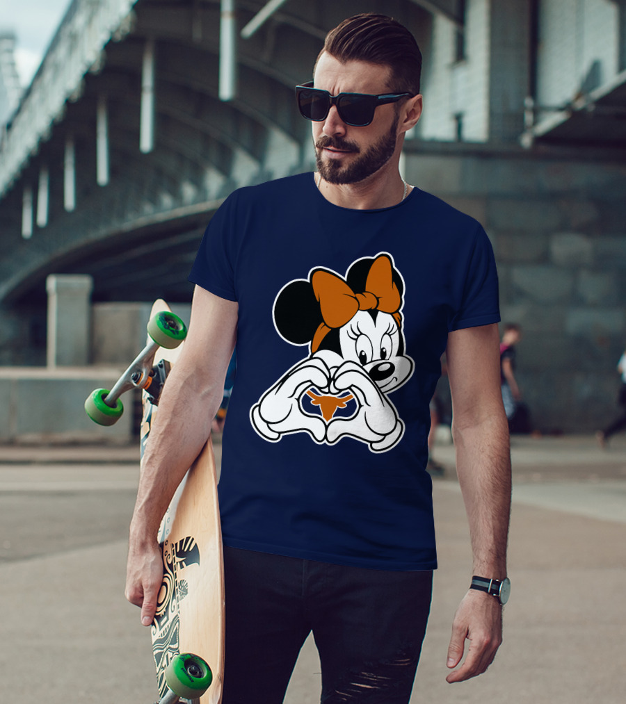 Texas Longhorns Minnie Mouse Heart Hands T-Shirt