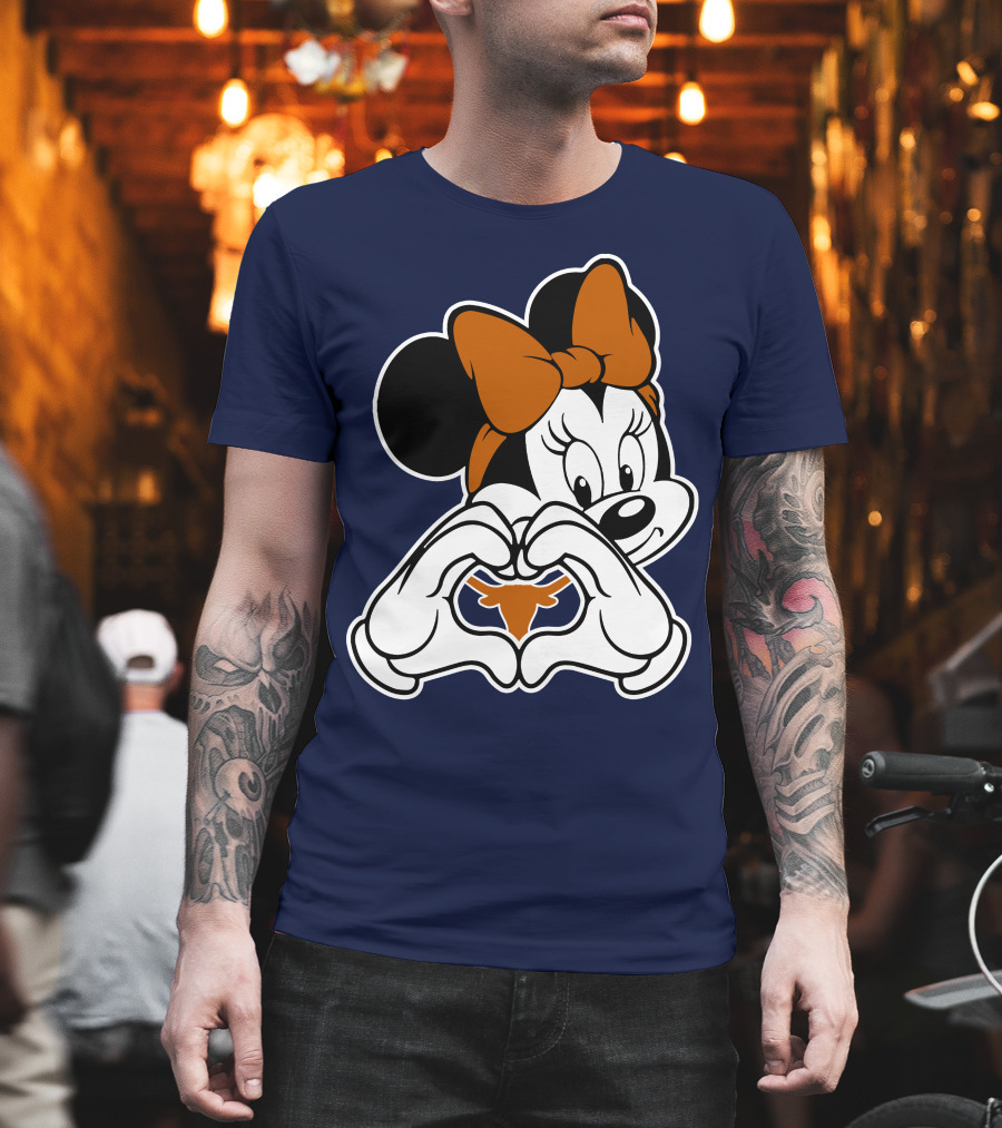 Texas Longhorns Minnie Mouse Heart Hands T-Shirt