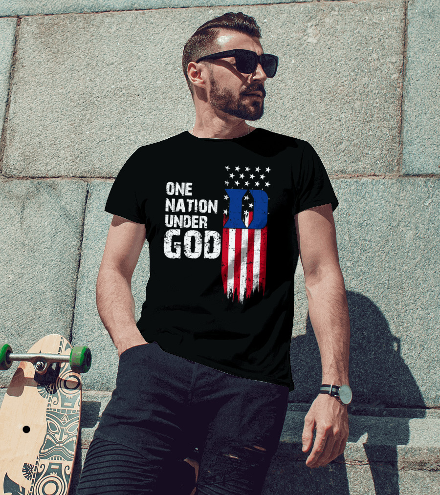 One Nation Under God Duke Blue Devils Usa Flag Stars And Stripes T-Shirt