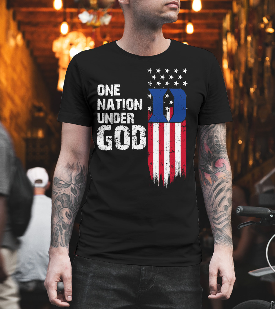 One Nation Under God Duke Blue Devils Usa Flag Stars And Stripes T-Shirt