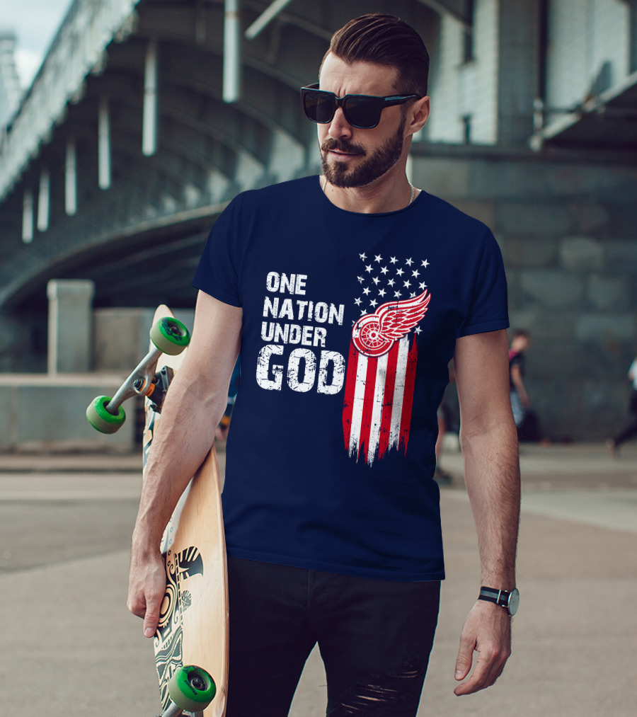 One Nation Under God Detroit Redwings American Flag Stars And Stripes T-Shirt
