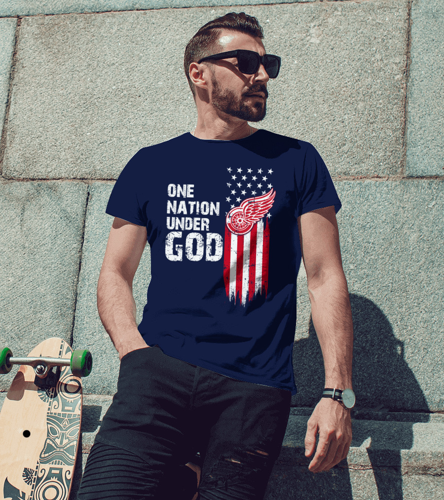 One Nation Under God Detroit Redwings American Flag Stars And Stripes T-Shirt