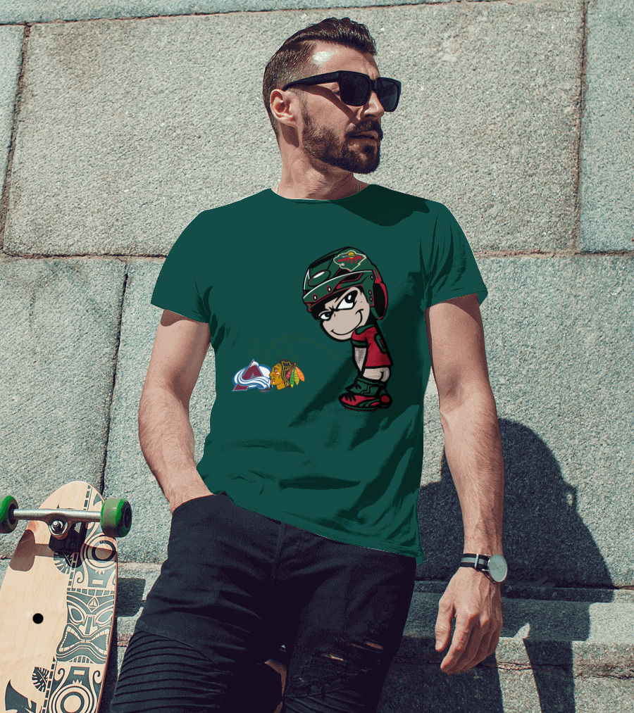 Minnesota Wild Character Mocking Colorado Avalanche And Chicago Blackhawks T-Shirt
