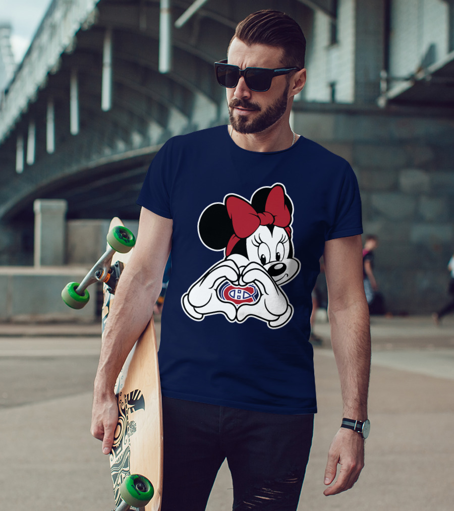 Minnie Mouse Heart Hands Montreal Canadiens Logo Red Bow T-Shirt