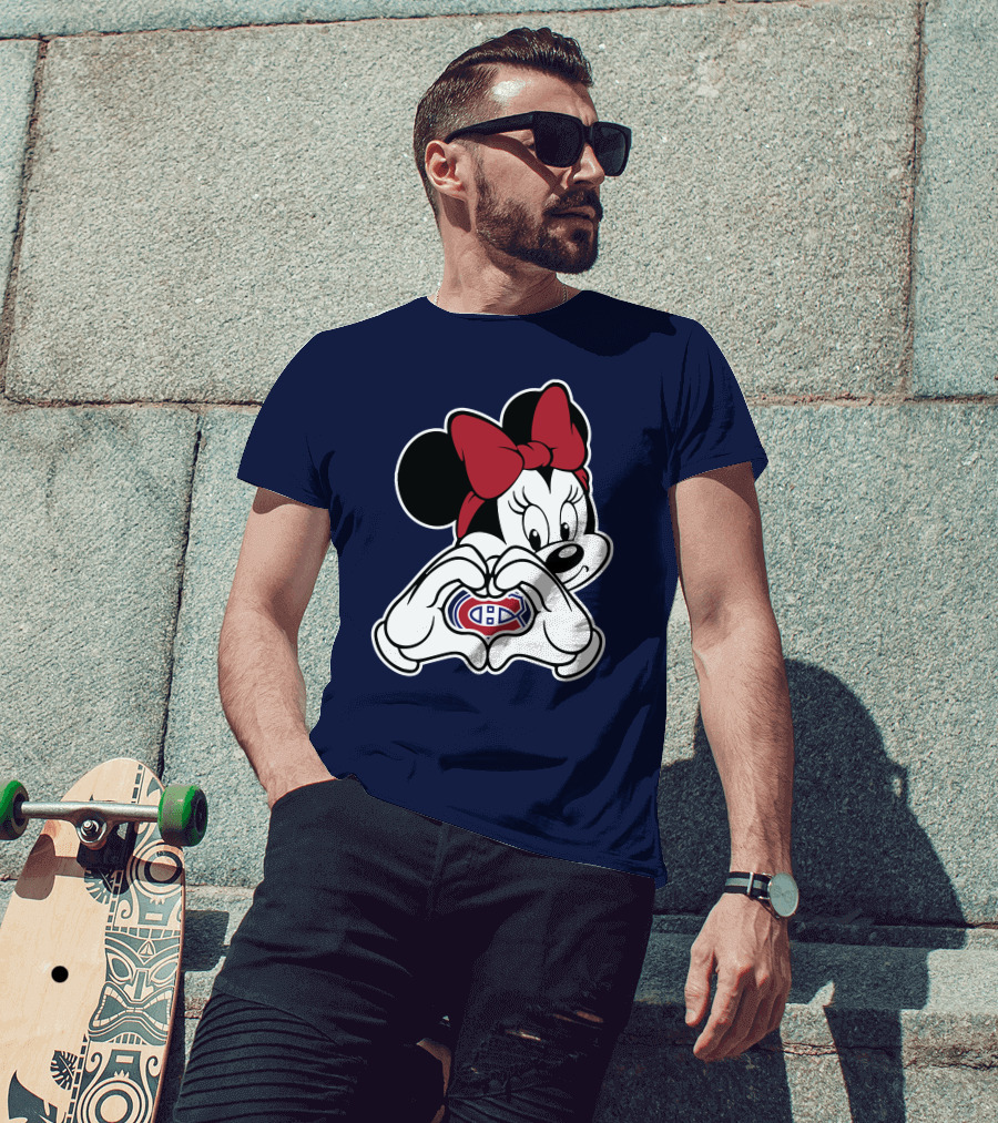 Minnie Mouse Heart Hands Montreal Canadiens Logo Red Bow T-Shirt