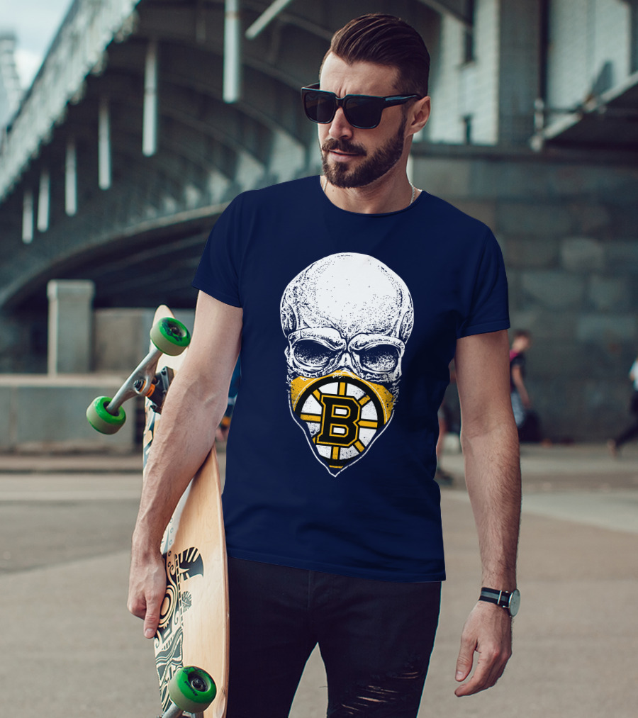 Boston Bruins Hockey Skull Logo Mashup T-Shirt